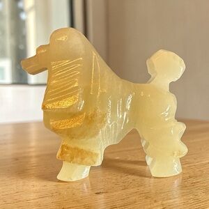 Hand-Carved Stone Poodle Figurine Cream Alabaster /Onyx Look -3.5” Vintage Decoc